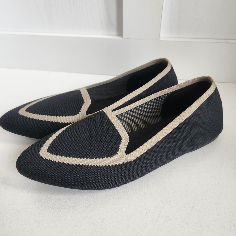 Birdies The Blackbird Black Tan Knit Pointed Toe Flats Womens 10.5 Slip On Shoes